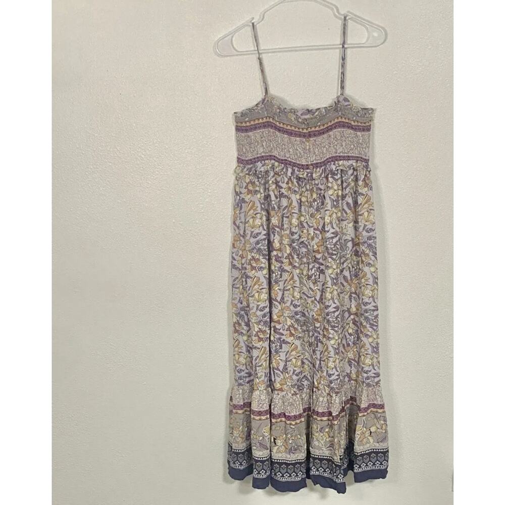 Becool Maxi Dress Womens L Purple Cream Floral Spaghetti Strap Tiered Hem Boho - Picture 7 of 16